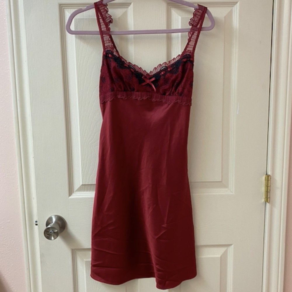 Red satin slip dress